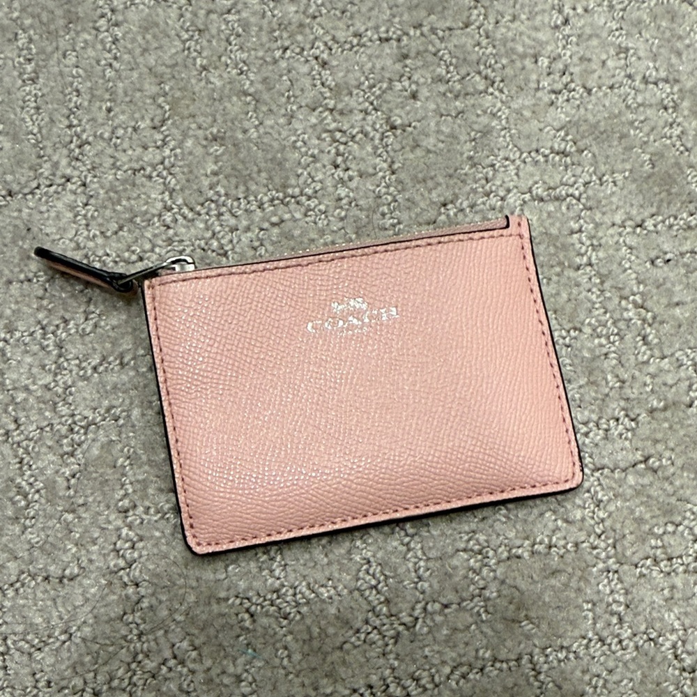 Coach Blush Pink Saffiano Leather Zip Card Pouch